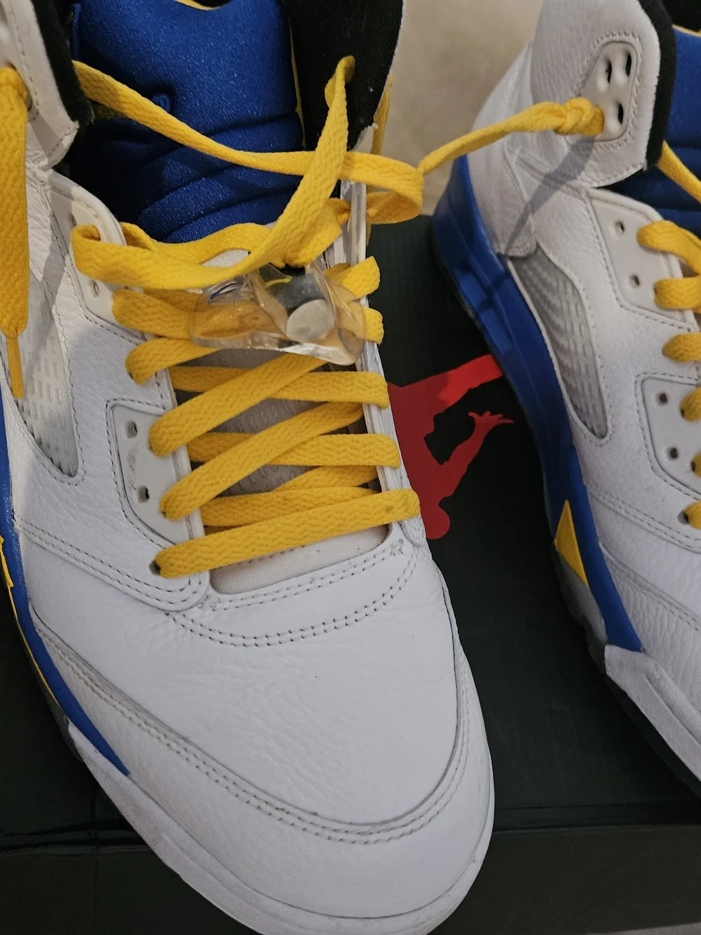 Jordan White and Yellow Retro Basketball Sneakers